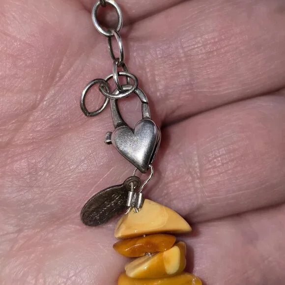 Baltic Amber Nugget Necklace Sterling Silver Beads And Heart Clasp - Picture 3 of 8